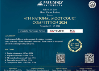 4th National Moot Court Competition 2024 by Presidency University [November 15-17, 2024, Bengaluru, India | Offline | Prizes worth ₹1,62,000]